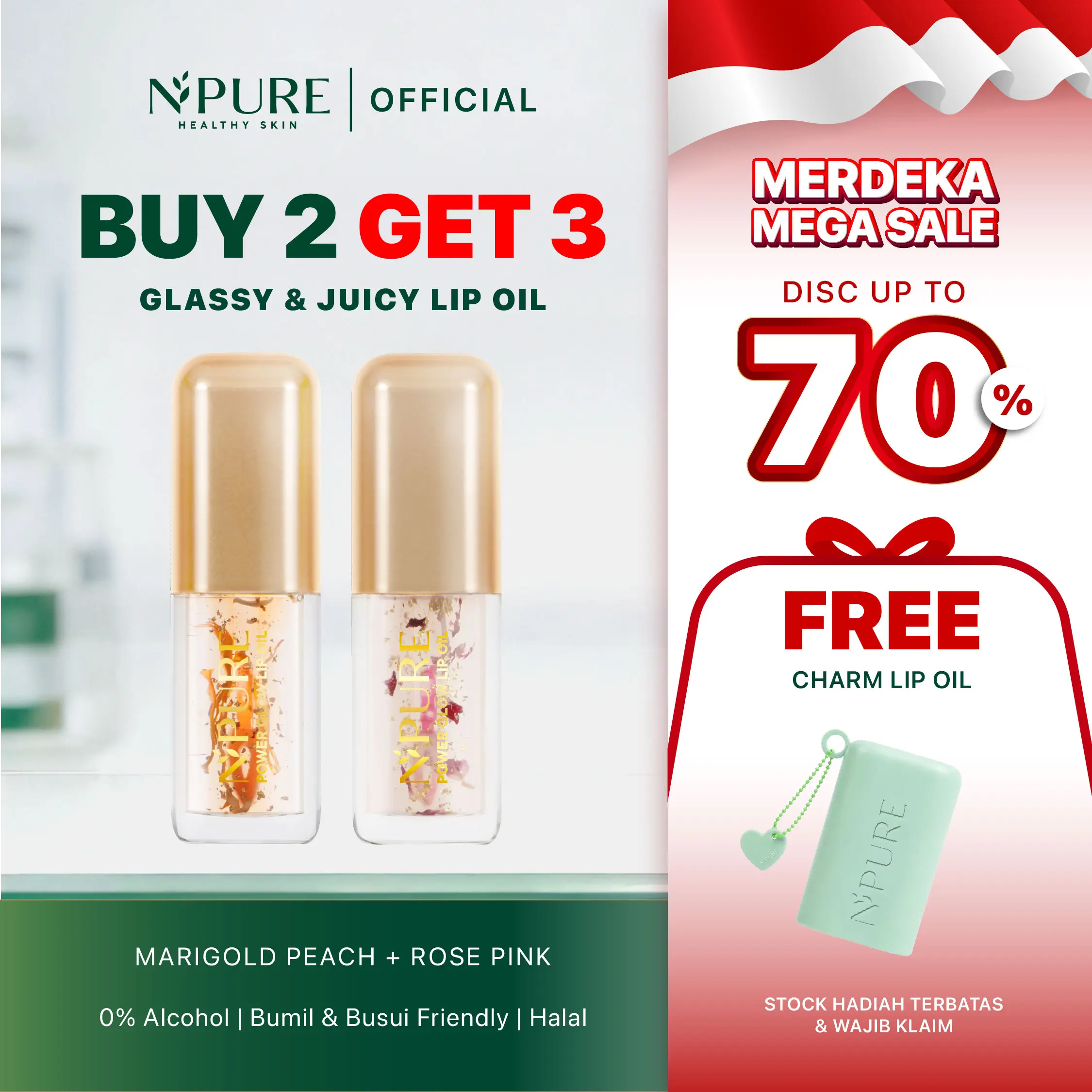 [BUY 2 FREE CHARM] NPURE Power Glow Lip Oil / Lip Care / Lip Serum / Melembapkan Bibir / Menutrisi Bibir / Mencerahkan Bibir / Hyaluronic Acid / Peptide / Plumping / Hydrating / Smooth / Glossy / Vegan / Dermatologically Tested / Aman Bumil Busui / HALAL