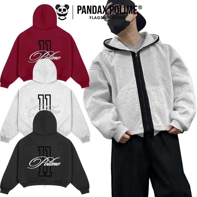 ĐỘC QUYỀN TIKTOKSHOP Áo khoác hoodie big boxy thêu xù zip nỉ ép hai lớp vải 2 da chiều chống nắng form rộng ngắn nam nữ unisex local brand pandax polime