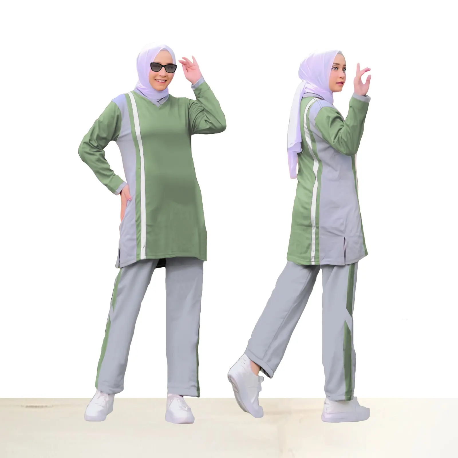 LPM 37669 SET MUSLIMAH CLOTHING Setelan Training Olahraga Wanita Muslimah Lengan Panjang Bahan Babyterry Size L XL XXL XXXL Adem