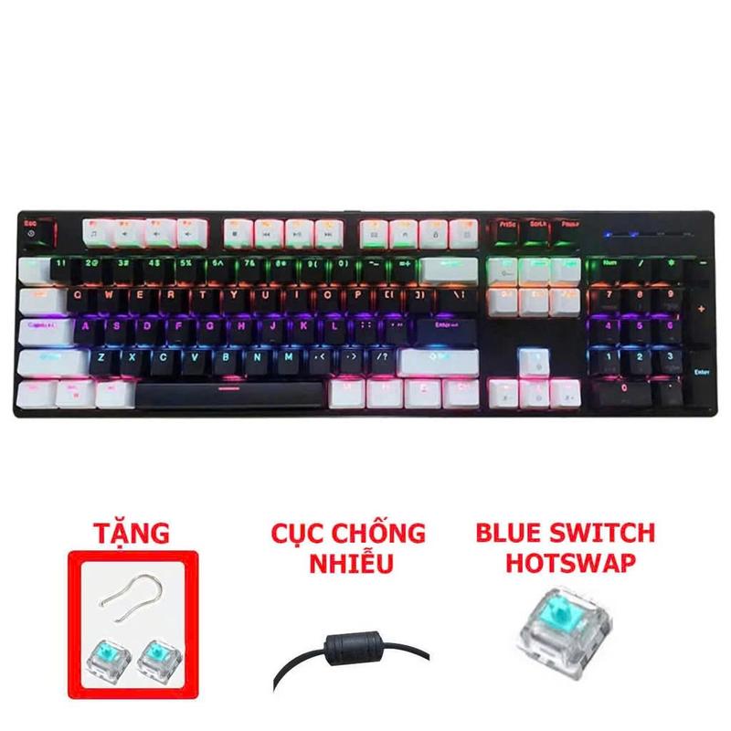 Bàn phím cơ Ku520 V9 Tiroshi trục xanh có cục chống nhiễu, 26 chế độ led, 6 chế độ led game chuyên dụng, hotswap