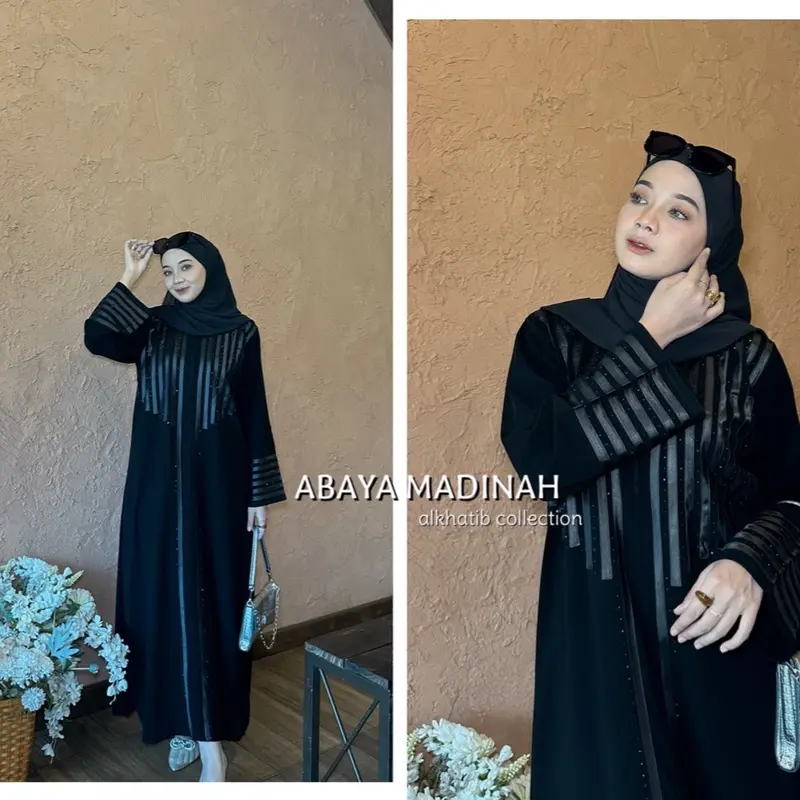 ABAYA HITAM MADINA BAHAN JETBLACK GRADE A READY SIZE S M L XL XXL ABAYA TERBARU KEKINIAN Muslim Wanita 4