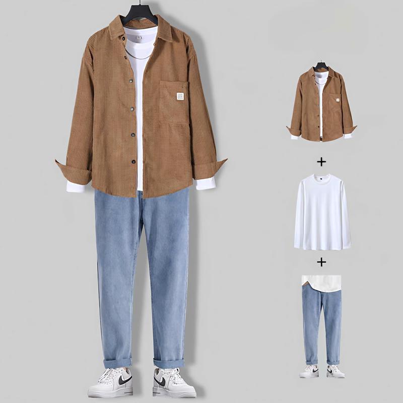 Áo Khoác Nhung Sọc Vuông Cổ Sơ Mi  1 Lớp Form Vừa Kiểu Basic Trẻ Trung Nặng Động  BẢO ĐĂNG Nam Menswear Jean Jacket