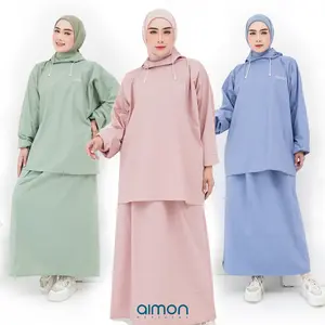 Aimon Jas Hujan Wanita Hoodie Rok Bahan Tebal Elastis Model Terbaru Waterproof Parasut PVC