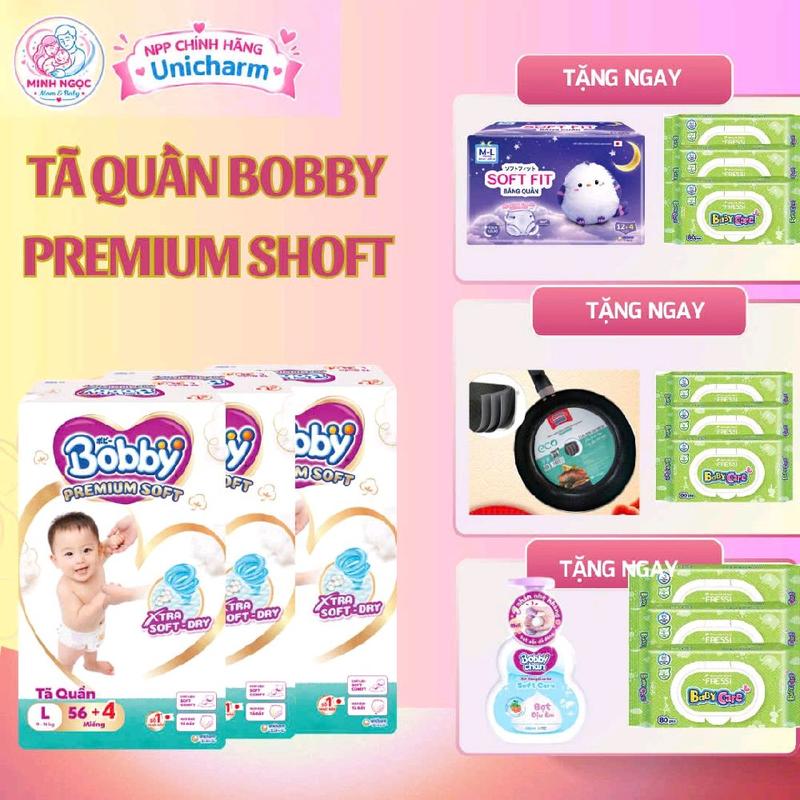 Tã quần Bobby Premium Soft + TẶNG thêm 4 Miếng trong mỗi bì, êm mềm, thấm hút, chống hăm