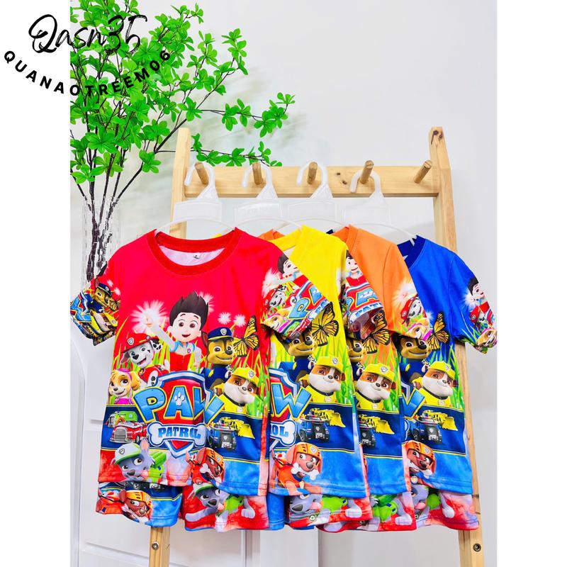 CO9-Bộ quần áo bé trai in hình 3D biệt đội chó cứu hộ, kiểu dáng tay ngắn quần đùi size 12kg -27kg Quai Hậu