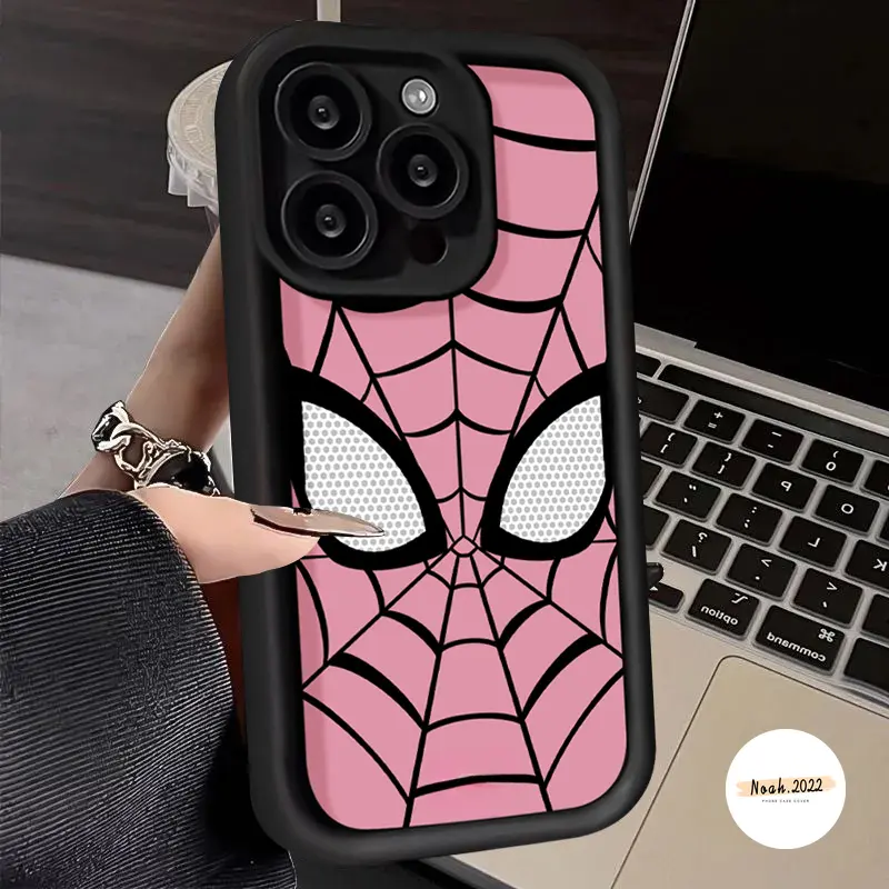 Cool Spider-Man Pink Case Compatible for IPhone 14 11 15 12 XR 11 14 15 13 12 Pro Max 6s 8 15 7 6 Plus XS 7Plus XS Max SE 2020 Catoon Angel Eyes Protector Soft Cover