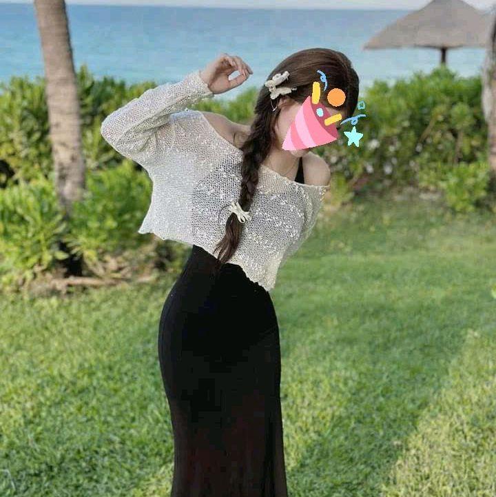 Set đầm váy nữ body thun tăm cổ yếm cột nơ kèm áo choàng ren tay dài women