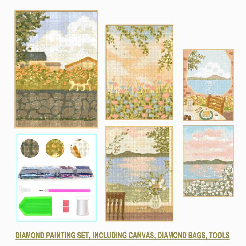 Bộ Tranh Đính Đá KS Tự Làm 5D Cảnh Cửa Sổ Kim Cương Đầy Đủ Thích Hợp Cho Phòng Khách Tranh Thêu Chữ Thập Phòng Ngủ Phòng Ăn Đồ Trang Trí Nhà Cửa 30x40cm Dán Kim Cương