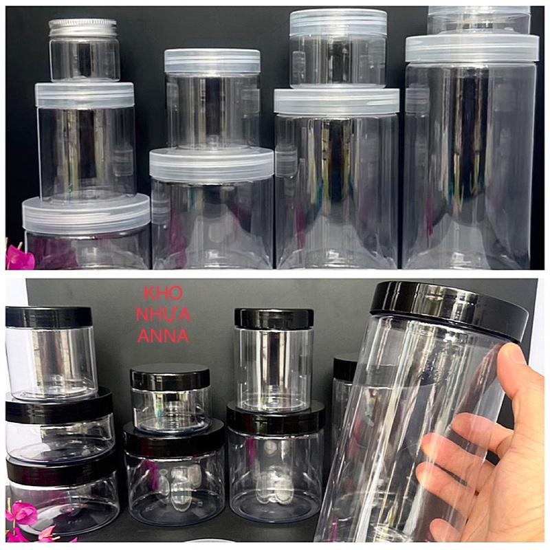 Hủ đựng thực phẩm -(Combo 5 và 3) HỦ NHỰA TRONG SUỐT ĐỰNG GIA VỊ 500g 1000g 200g 300g 100g - Hủ pet nắp ĐEN / Trắng