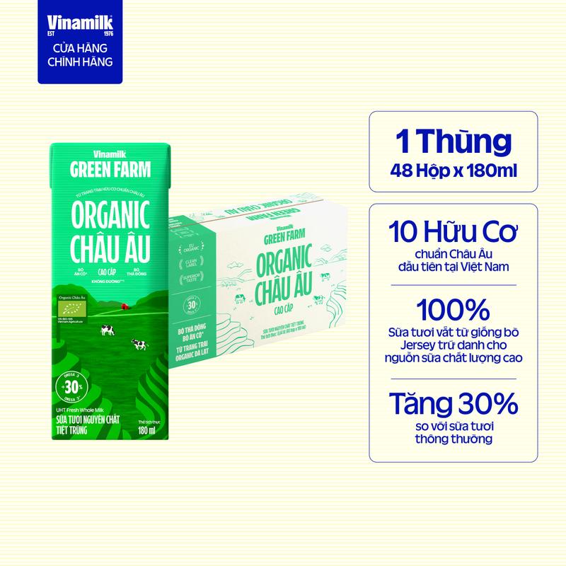 BAUThùng 48 hộp Sữa tươi tiệt trùng Vinamilk GreenFarm Organic 180ml