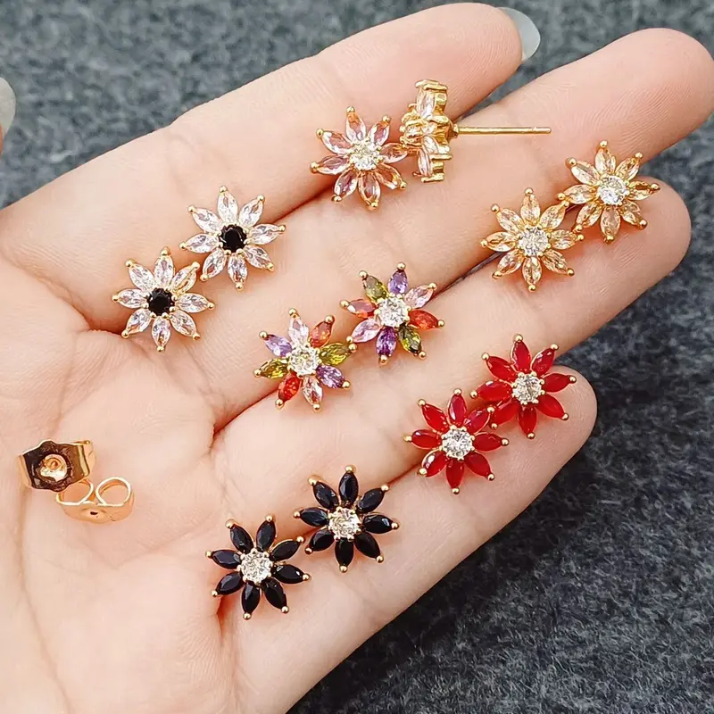 Anting Tusuk Wanita ELegan Premium Permata Zirkon Star Lapis Emas High Motif Baru High Quality 0