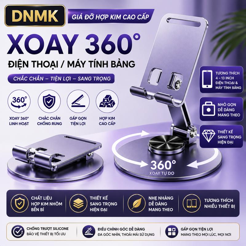 Giá Chân Đế Điện Thoại, Xoay 360 ° , Tất Cả Kim Loại, Cơ Học, Có Thể Gập Lại, Thích Hợp Cho Người Lười, Xem Video Trực Tiếp, Máy Tính Để Bàn Và Máy Tính Bảng, Bối Cảnh Màu Tím Thanh Lịch
