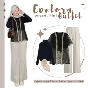 One Set Lebaran Brukat Celana Jennie | Outer Brukat | Manset | Hijab Ramadhan Modern Klasik AMO69
