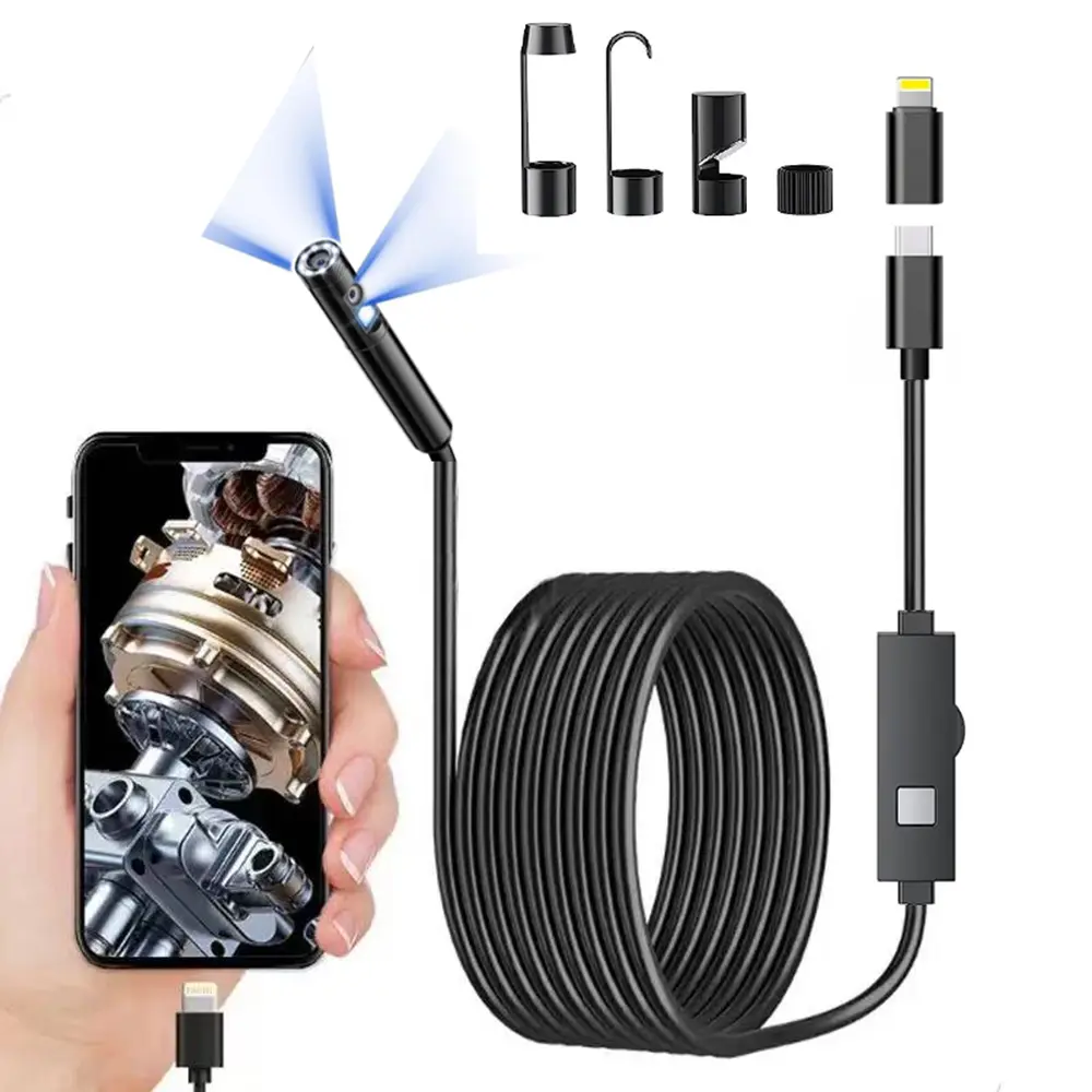 W400 high quality Mini Endoscope Camera With LED lights 1080P Single&Dual 8MM Lens Hard Cable Waterproof for Car Sewer Inspection Borescope For IOS or Type c  Picture Adjustable Accessories Mobile Phone Smartphone Cellphone