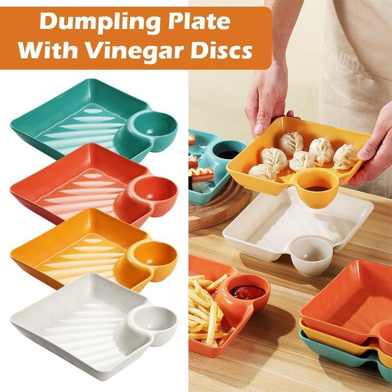 Product Introduction of Household Creative Dumpling Plate With Vinegar Dish, Dumpling Plate, French Fries, Dipping Saucer, Sushi Grid Plate, Square Universal Dining Plate 32