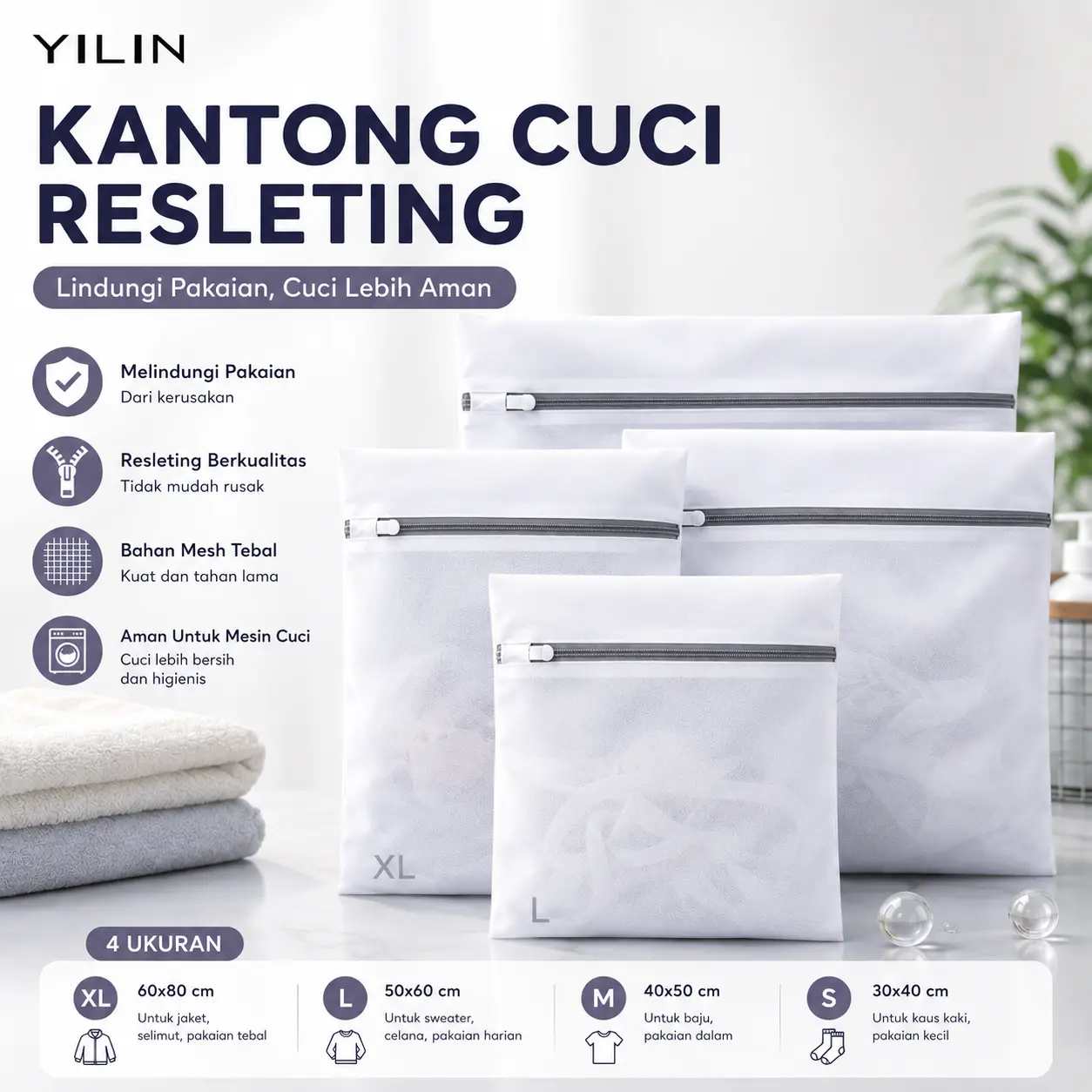 Laundry Bag Jaring Mesin Cuci Anti Kusut Kantong Cuci Baju Reusable Putih