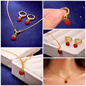 Set Perhiasan Anak Kalung Stroberi Cute Free Anting Kalung Anak Lucu Free Anting
