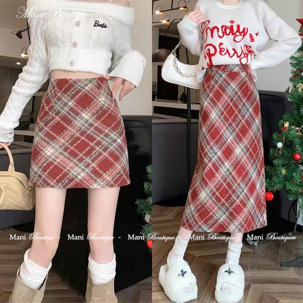  Chân Váy Chữ A Dáng Ngắn Dài Mùa Thu Đông Chất Dạ Kẻ Caro Màu Đỏ Phù Hợp Cho Noel Và Tết Thanh Lịch Thời Trang Mani Boutique 