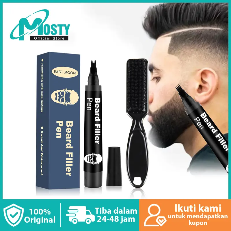 Pen Pengisi Janggut & Garis Rambut EAST MOON - 4 Ujung Waterproof Tahan Lama Bonus Sikat Anti Ribet Wajah Pria
