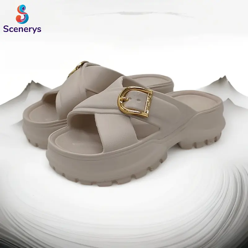 Scenerys Sandal wedges wanita, sandal fuji trendy, sandal jelly wanita motif korea, tali ganda, sandal kasual wanita 2025 5