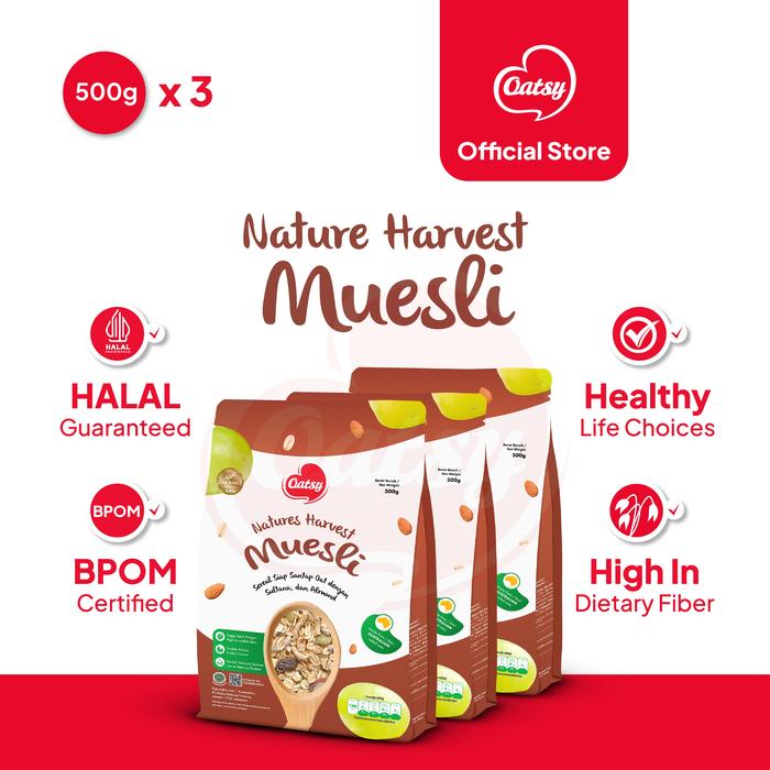 Gambar OATSY Muesli Natures Harvest 500gr - (Triple Pack) dari Oatsy Oatmeal & Muesli Kota Administrasi Jakarta Barat Tokopedia