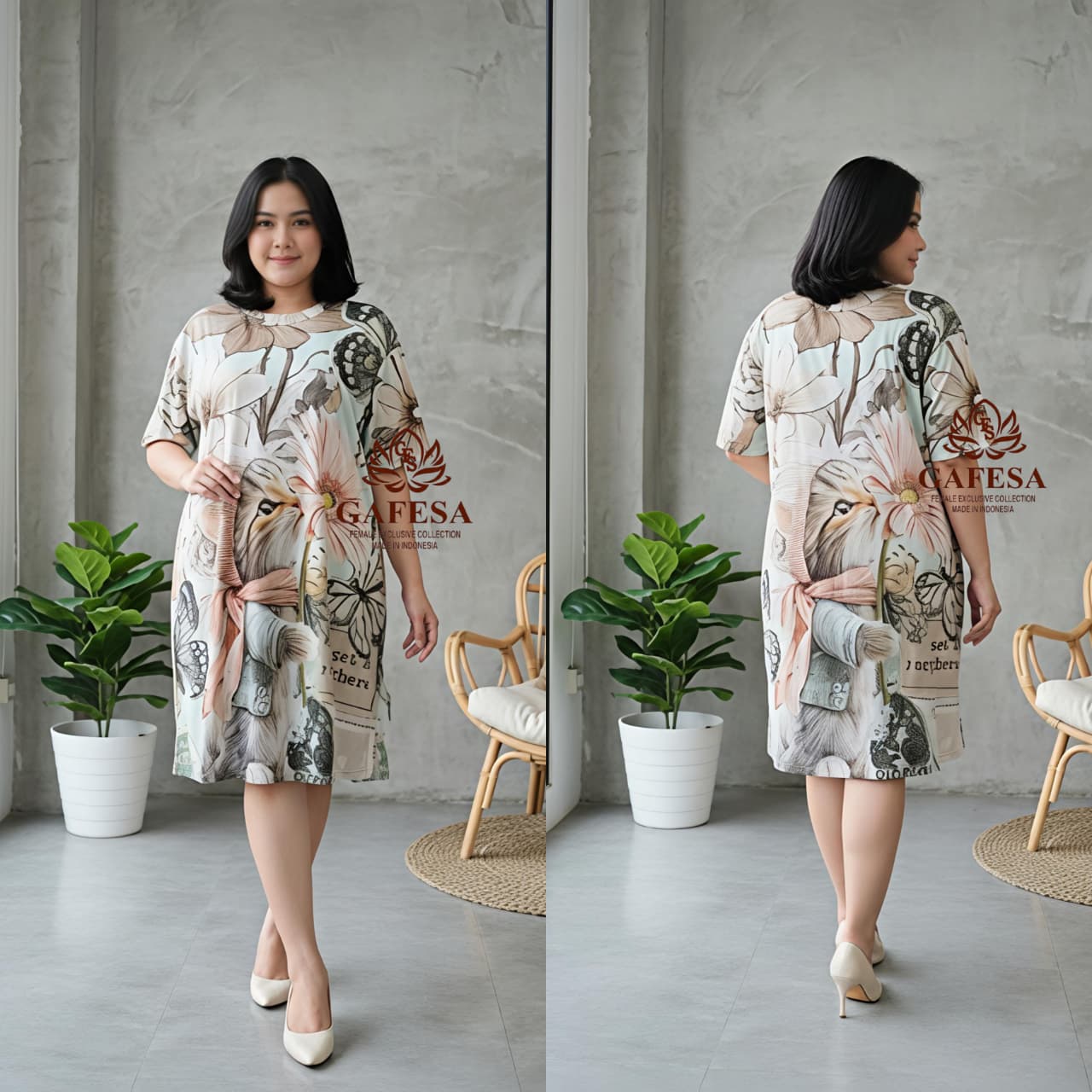 Gafesa - Dress Wanita Santai Motif Lucu Polyster Stretch Premium Terbaru / Dress Wanita Dewasa Motif Casual FIT XXL