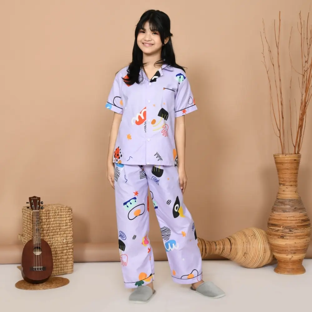 Nyenyak Piyama Anak Perempuan 1 - 12 Tahun Bahan Katun Sintetis / Motif Karakter / Baju Tidur Anak Lengan Pendek Celana Panjang - 1