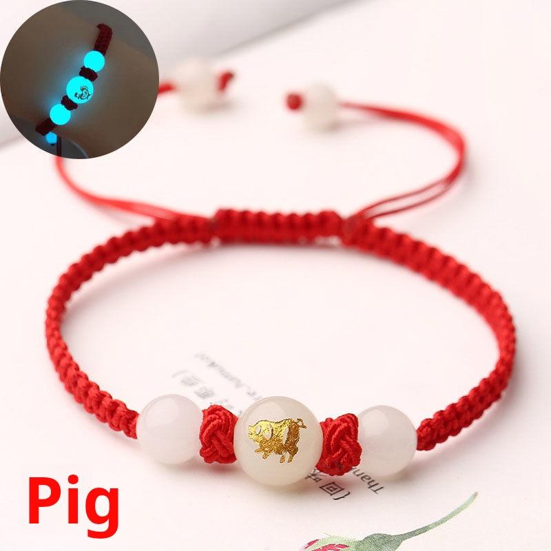 Product Introduction of Women's bracelet, red rope luminous bracelet, luminous stone luminous gemstone 12 zodiac woven bracelet, couple bracelet for men and women, bring it for safety. nazar  bracelet chinese jewelry year snake red  string  bracelet 22