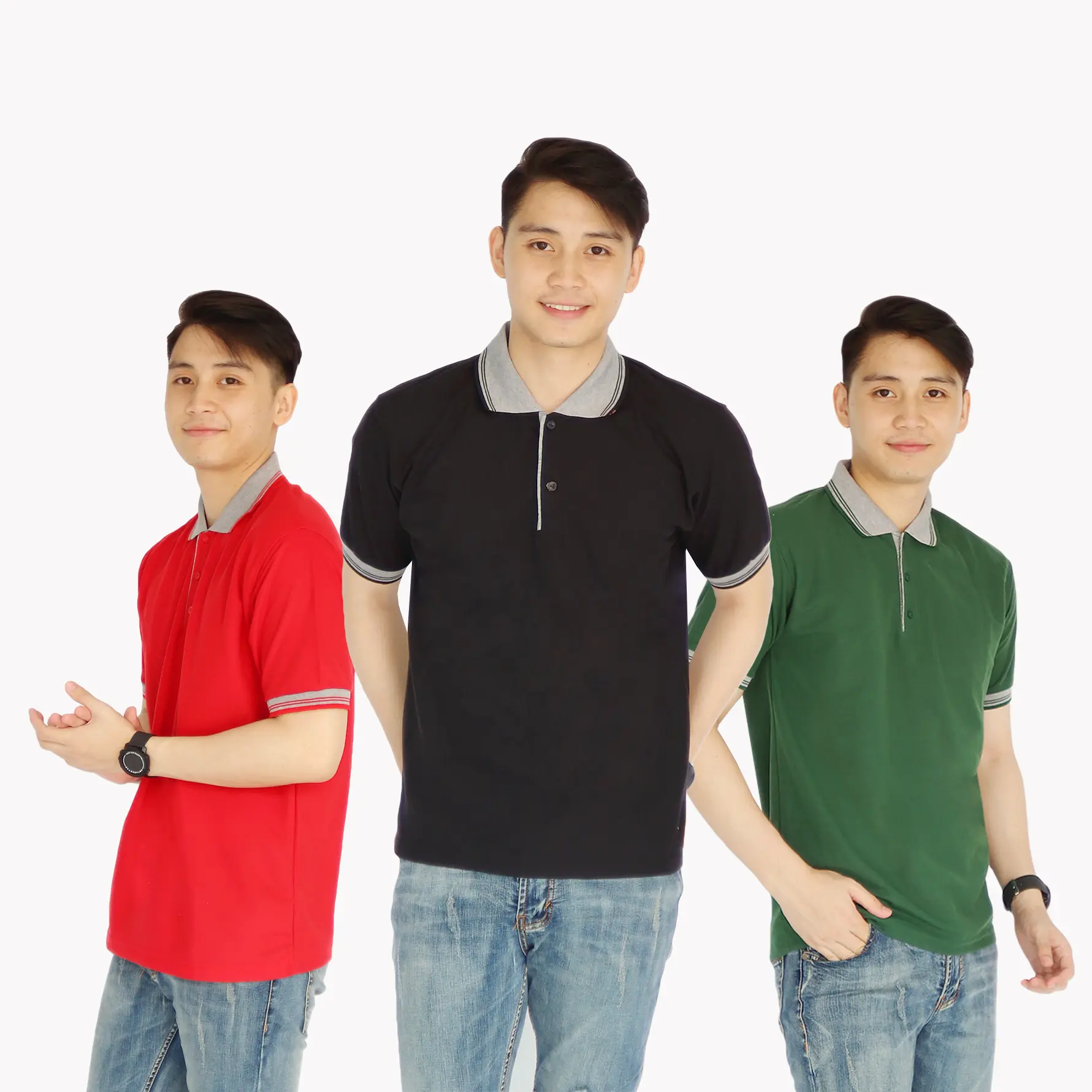 liso wear - Paket 3 Pcs Kaos Polo Pria Kombinasi Kerah Abu Lengan Pendek
