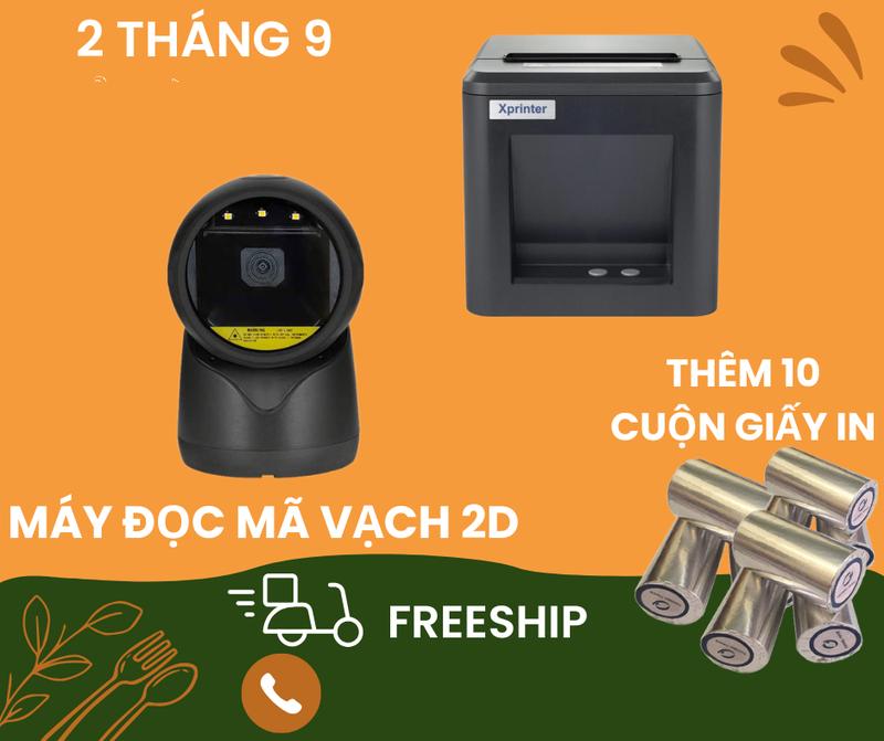 combo lễ 2 tháng 9, Máy quét mã vạch tự động để bàn + máy in nhiệt hoá đơn k80