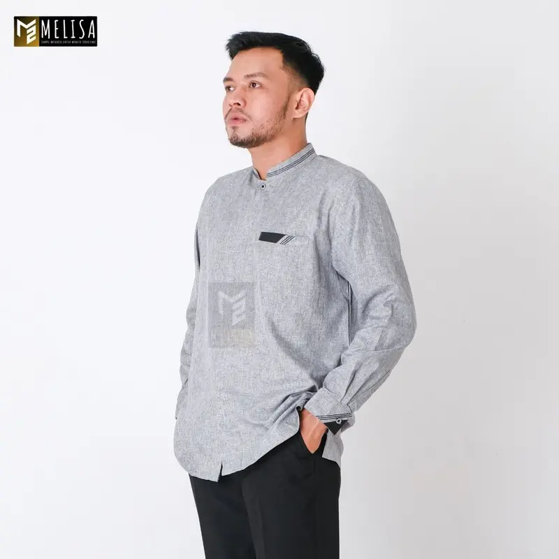 Baju Koko Pria Dewasa Katun Madinah Polos Lengan Panjang Ukuran M L XL - Abu-abu Muslim Remaja 2