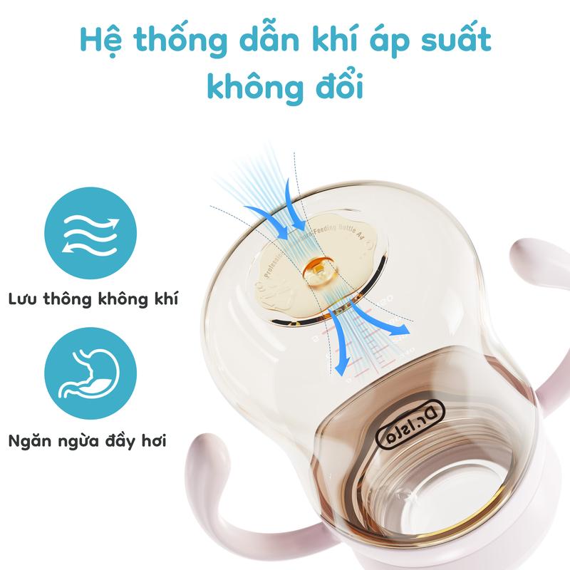 Dr.Isla chống sặc chống đầy hơi cho trẻ sơ sinh vạch chia đổi màu theo nhiệt độ cổ rộng chịu nhiệt cho bé chính hãng cao cấp 160-240-300ml PS73 bảo quản sữa bột PPSU
