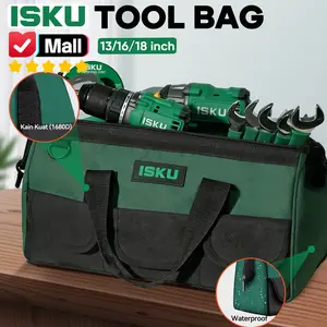 ISKU Tool Bag Besar 13 16 18 inch 1680D Kain Oxford Tas Perkakas Anti Air Tahan Lama dengan 3 Saku Luar dan Resleting Lancar