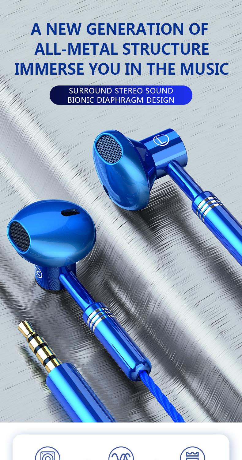 A601  Headset Kabel Jack 3.5mm/Tipe-C, Earphone HiFi Stereo 9D, Earbuds dengan Kontrol Senar, Headphone Mikrofon HD untuk Musik & Game