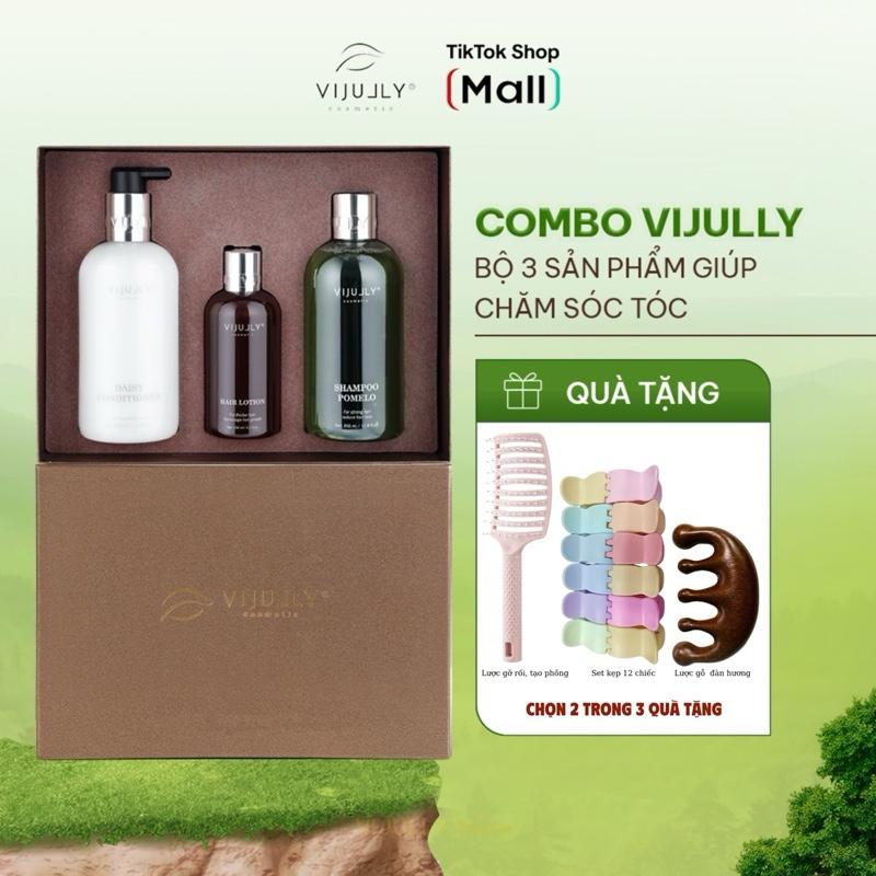 COMBO HỘP - Combo Dưỡng Tóc Chuyên Sâu Vijully Gồm Xịt Bưởi Dầu Gội Dầu Xả hỗ trợ giảm rụng Cho Nam và Nữ Chăm Sóc Tóc