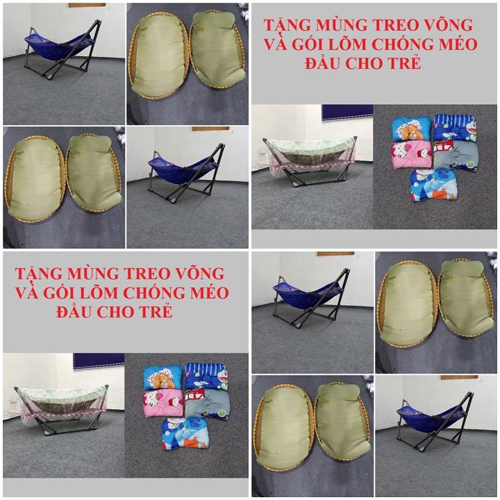  Combo bộ võng mini + nôi tre +chiếu lót hỗ trợ chống cõng lưng cho bé khi nằm võng tặng mùng treo võng mini+gối lõm 