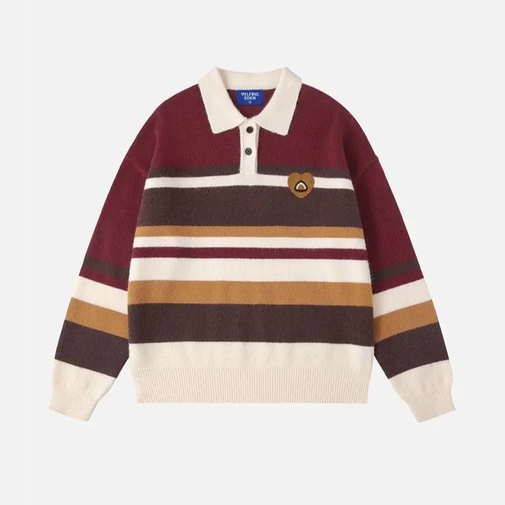 AUL STORE A1-100 Sweater Crewneck Halfzip Salur Stripe Biru dengan Desain Garis Putih