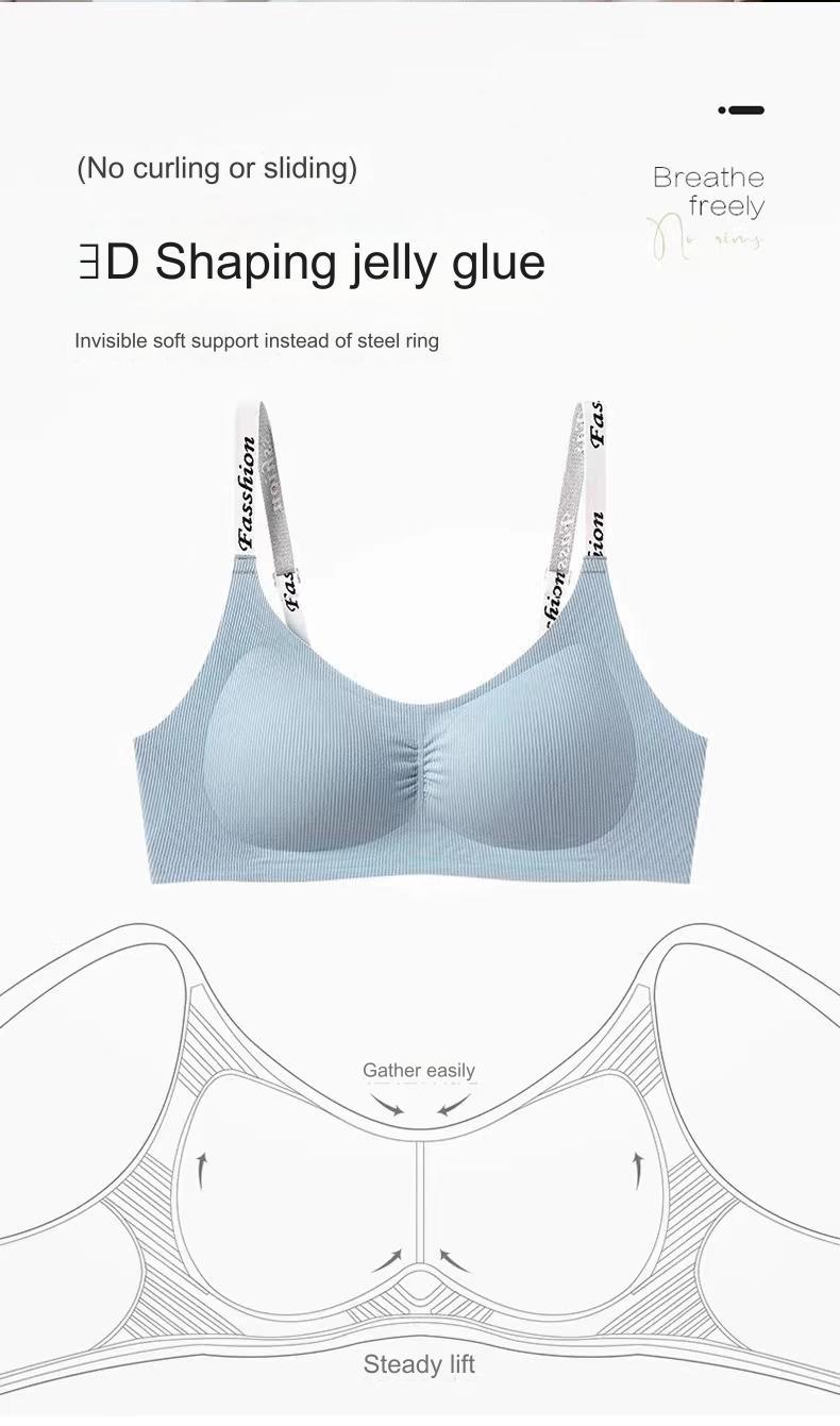 Product Introduction of Letter Braces Seamless Underwear Small Chest Push up Spring and Summer Thin and Comfortable Breathable Belly Extraction Breast Fixed Cup Sports Bra 9