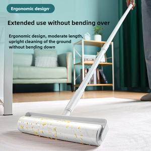 Gumimi Hair roller Stick+10 ROI 【24CM】Sticky Lint Roller Detachable RodFloor Lint Roller Long Pole StickyRoller Mop Dust Sticky Hair Pet FurRemover membuang serabut