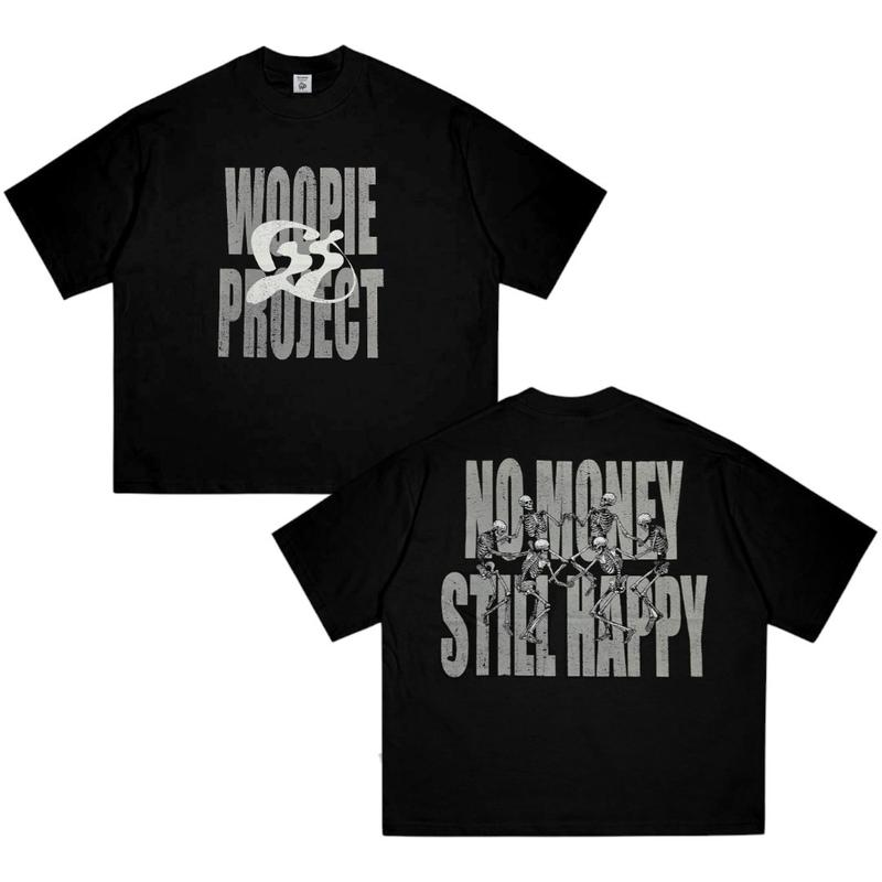 Boxy Fit Crop Oversize T-shirt Woopie Project Hitam Pria Wanita Dewasa Katun 20s 200gsm Lembut | Kaos Skena Santai Motif Keren Baju Distro Cowok Remaja Aesthetic 1