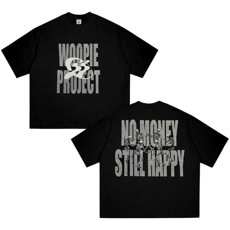 Boxy Fit Crop Oversize T-shirt Woopie Project Hitam Pria Wanita Dewasa Katun 20s 200gsm Lembut | Kaos Skena Santai Motif Keren Baju Distro Cowok Remaja Aesthetic 0