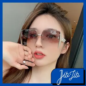 JIBJIB Kacamata Hitam Wanita Bingkai Persegi Elegan Oversize Gradient Beach Frameless Sunglasses Eyewear Plastik KC017