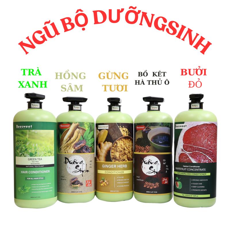 Beesweet Bộ Gội Xả Dưỡng Sinh Bưởi Đỏ Gừng Tươi Trà Xanh Hồng Sâm Bồ Kết Hà Thủ Ô Giảm Rụng Hỗ Trợ Mọc Tóc Mùi Thơm Dễ Chịu Dung Tích 4000ml Cặp Dầu Gội Không Chứa Cồn An Toàn Cho Da Đầu