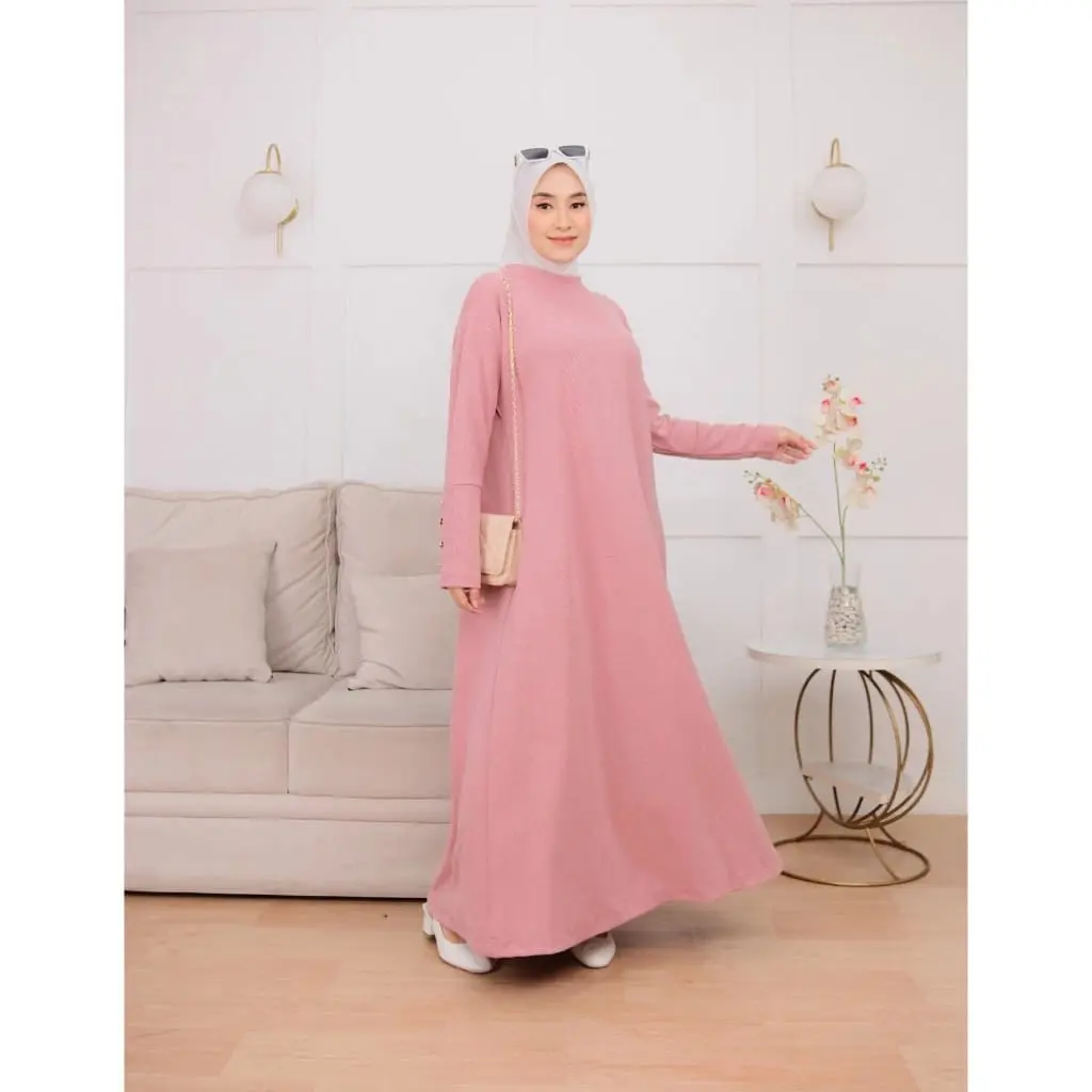 Gamis Inara Batwing Button Knit Premium Kekinian