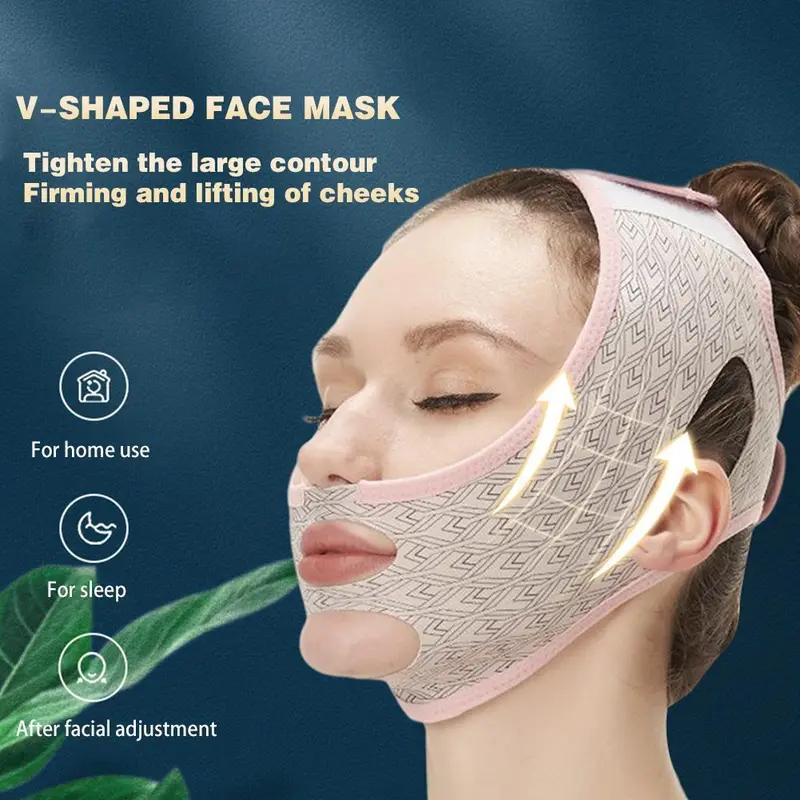 Masker Tidur Elastis Wajah V Perban Bentuk Pelangsing Wajah Wanita Pengangkat Pengencang Masker Dagu Ganda Anti Kendur Perban Lipatan Nasolabial Memudar 5