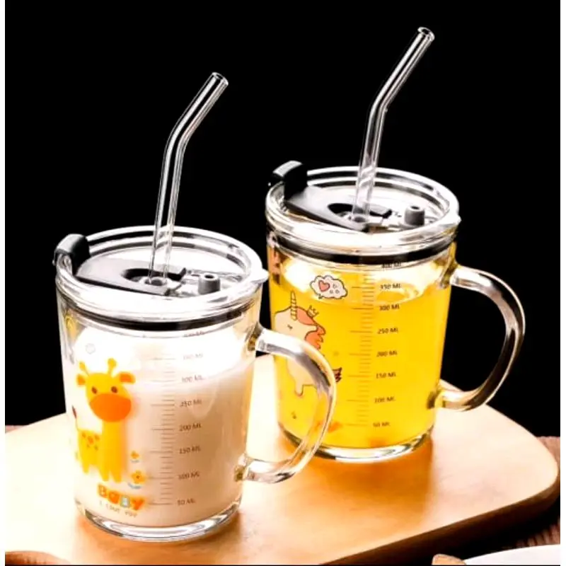 B ( B114 ) GELAS MINUM ANAK KARAKTER FREE SEDOTAN ANTI TUMPAH ISI 400 ML Kaca Bottles Kitchenware Water 2