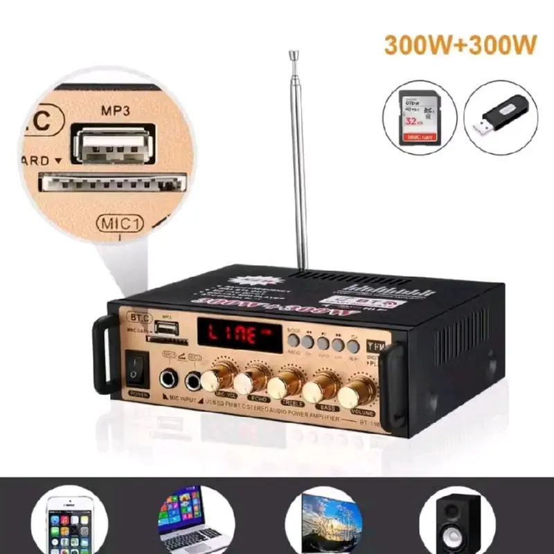 power amplifier wireless bluetooth bt 198 300w + 300w 1