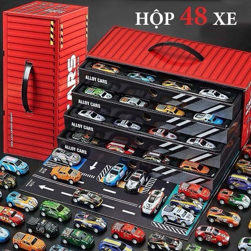 Set 48 Xe Mô Hình Chạy Đà Hợp Kim + Hộp Container Tích Hợp Đường Đua Cho Bé Từ 3 Tuổi – SafeToy