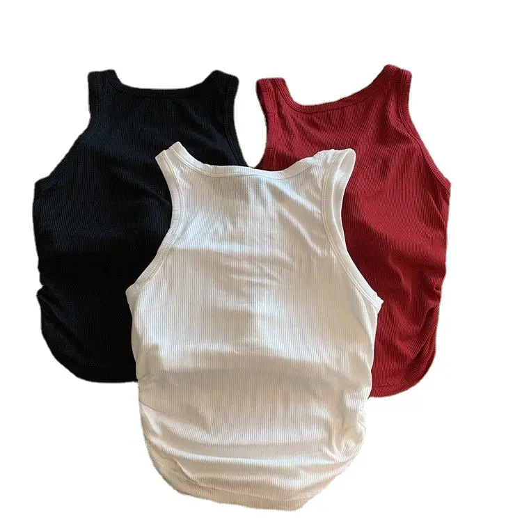Versatile temperament with a padded vest for women, paired with a new solid color sexy short strap slim sleeveless top Slim-fitting Crew Neck