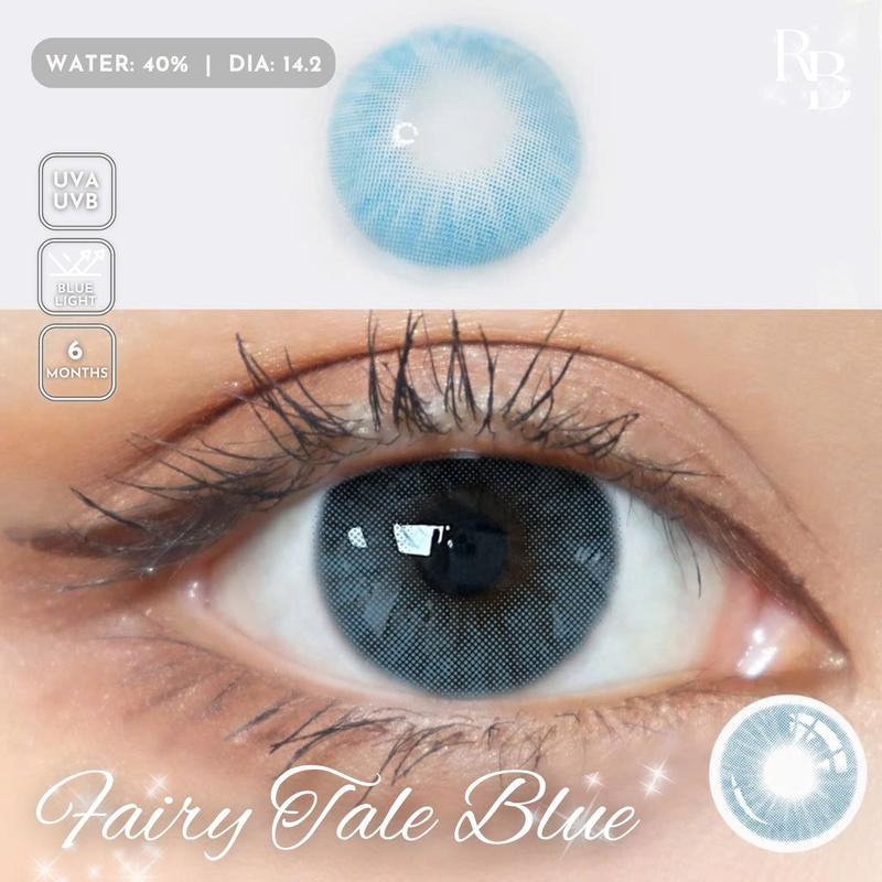 1 Cặp Kính Áp Tròng Màu Xanh Fairy Tale Blue, Lens Mắt 0 Độ Màu Xanh Ngọt Ngào Cho Nữ + Tặng Khay Dụng Cụ Đeo